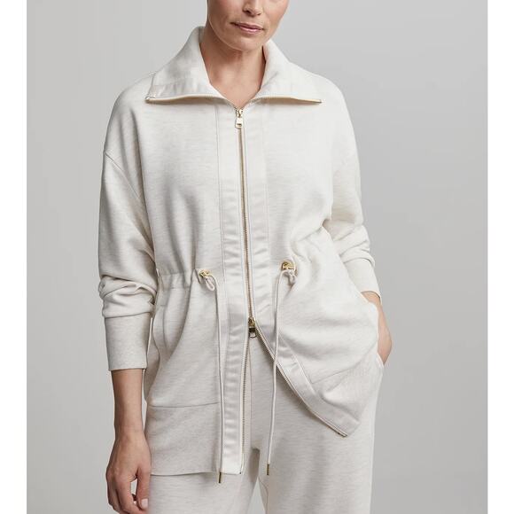 Varley Ridgefield Longline Zip-Through Doublesoft Sweatshirt Jacket Ivory Marl M - Picture 1 of 10